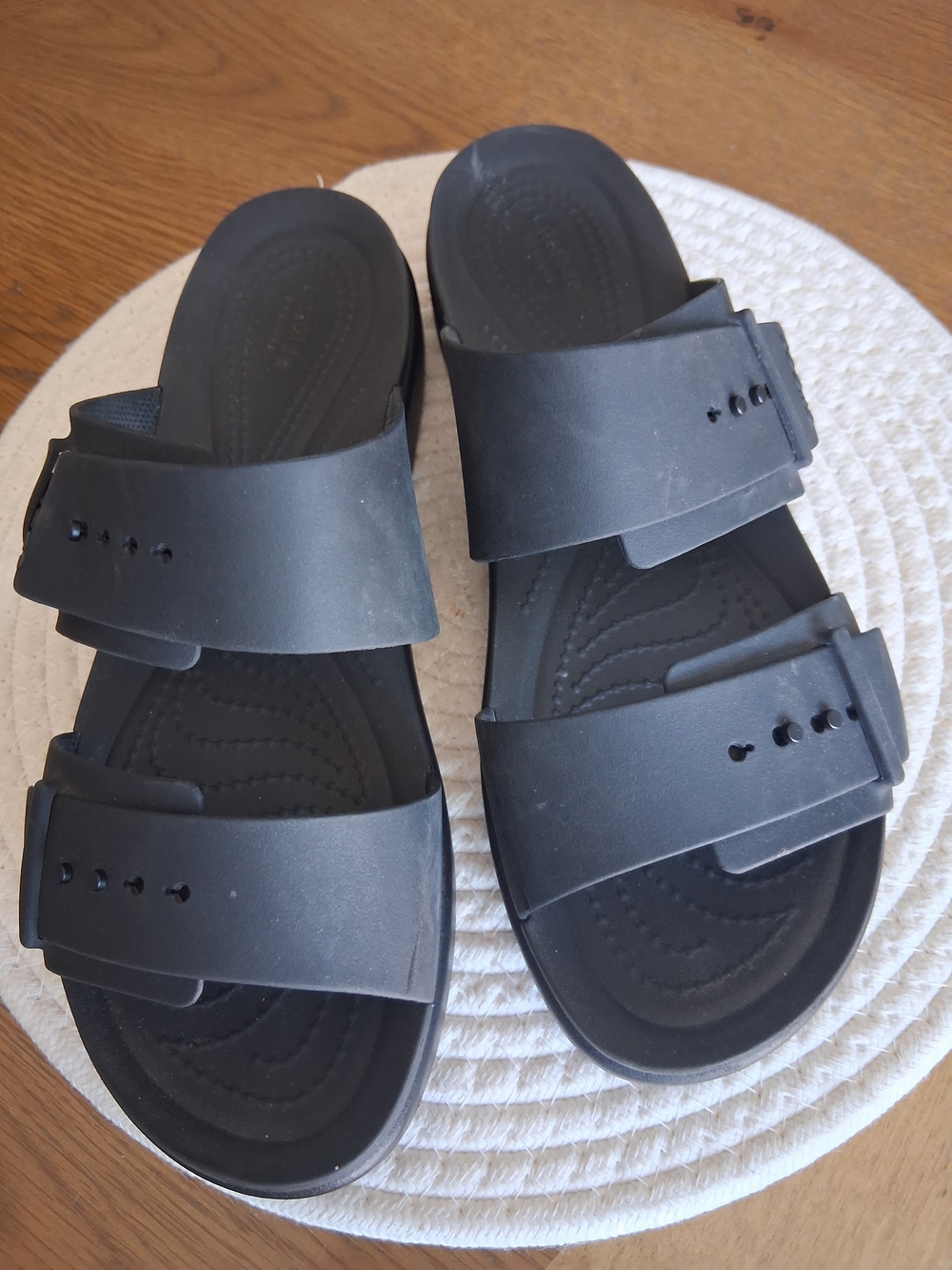 CROCS Women's Black Dual-Strap Slide Sandals